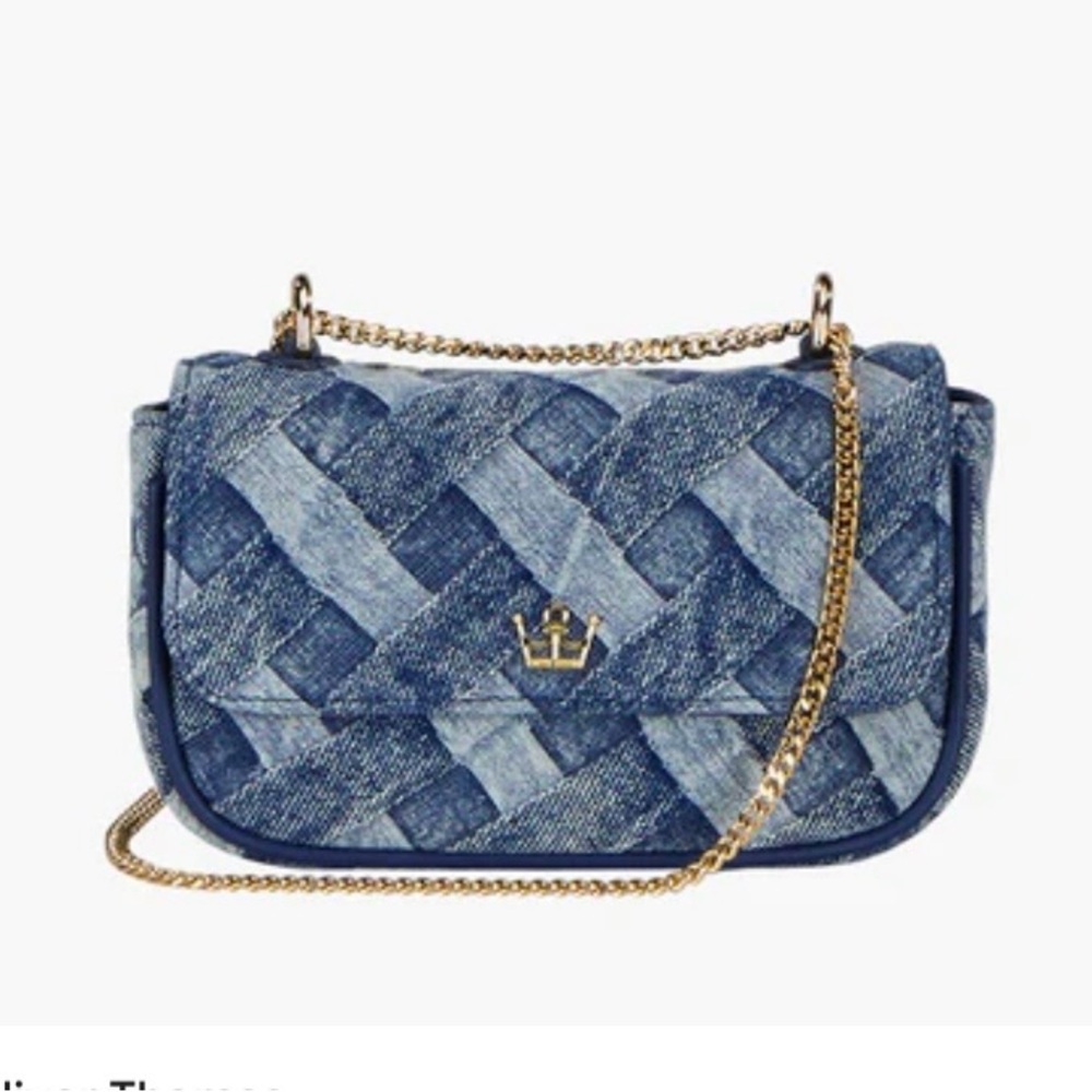 Oliver Thomas Bestie baguette Denim Crossbody Bag with Gold Chain